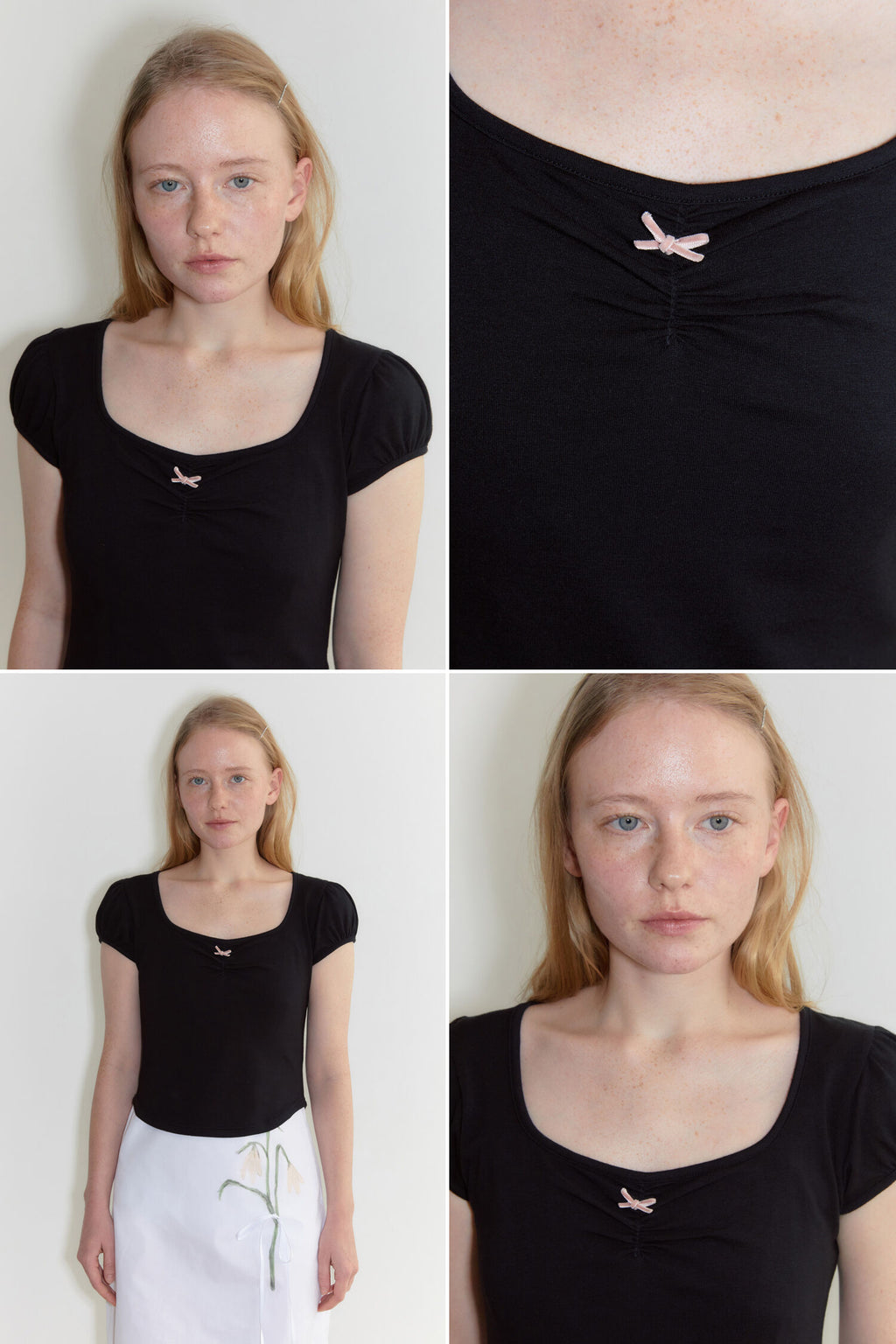 SINOON Round Shirring T-Shirt (Black)