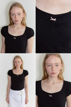 SINOON Round Shirring T-Shirt (Black)