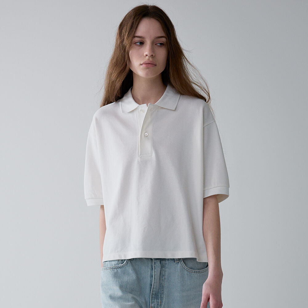 FACADE PATTERN Crop collar t-shirt_white