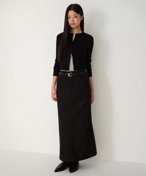 MUSINSA STANDARD WOMAN MUSINSA STANDARD WOMAN Synthetic Suede Maxi Skirt (Black)