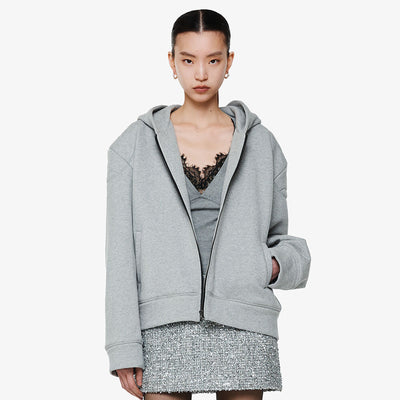 ZIP-UP COTTON HOODIE GREY (F24OT0121GY)