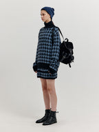 EENK EENK XEZAL Houndstooth Check Knit Turtleneck - Blue/Black