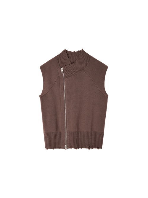 MATIN KIM MATIN KIM High Neck Logo Knit Zip Up Vest