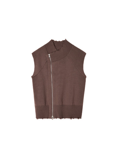 MATIN KIM High Neck Logo Knit Zip Up Vest