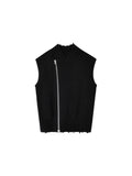 MATIN KIM MATIN KIM High Neck Logo Knit Zip Up Vest