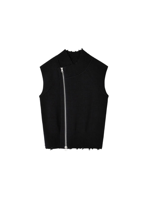MATIN KIM MATIN KIM High Neck Logo Knit Zip Up Vest