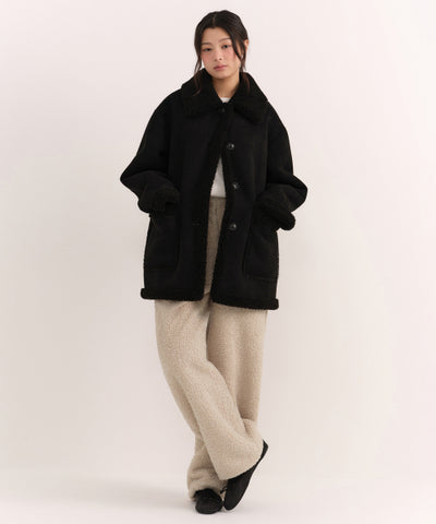 MUSINSA STANDARD WOMAN Reversible Synthetic Suede Shearling Half Coat (Size M)