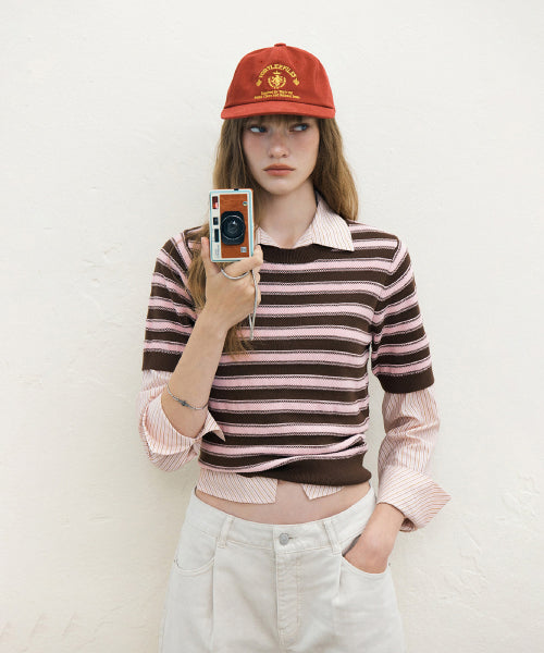 MIXXO MIXXO Knitwear Striped Short Sleeve Pullover
