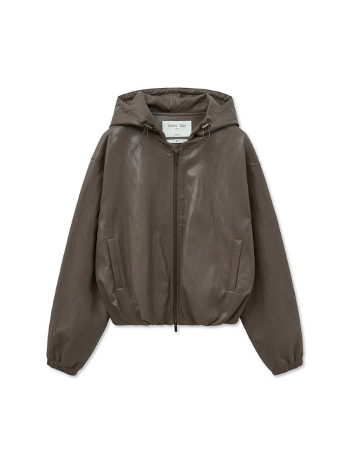 MATIN KIM MATIN KIM Faux Leather Hoody Crop Jumper