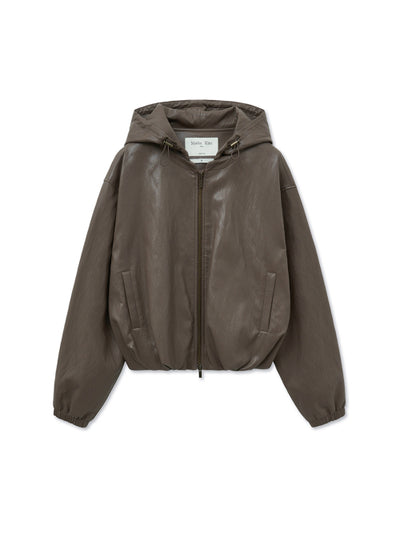 MATIN KIM Faux Leather Hoody Crop Jumper