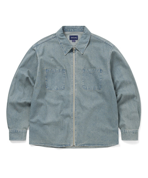 THISISNEVERTHAT THISISNEVERTHAT Washed Denim Zip Shirt Washed Blue