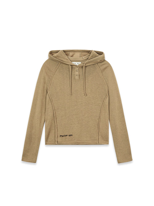 MATIN KIM MATIN KIM Button Hoody Raglan Knit Top in Khaki