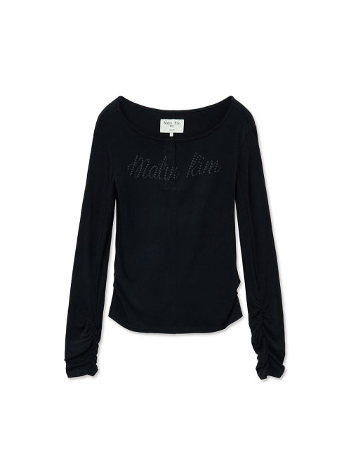 MATIN KIM MATIN KIM Henley Neck Shirring Top