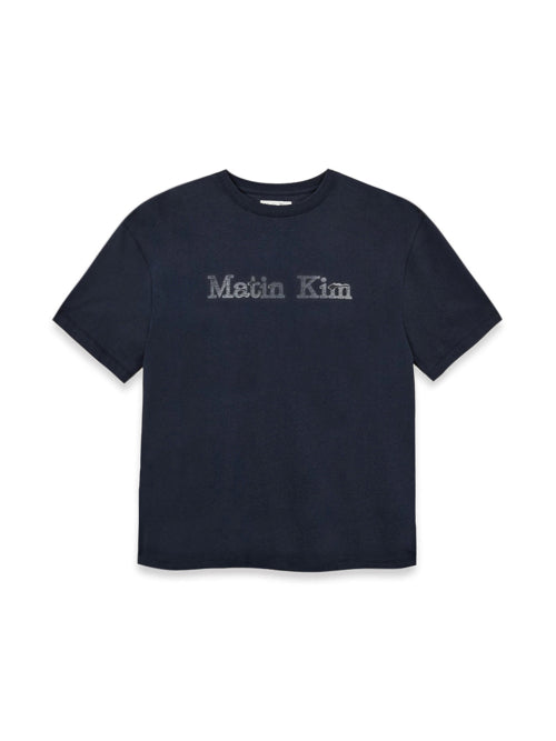 MATIN KIM MATIN KIM Vintage Logo Graphic Top in Navy