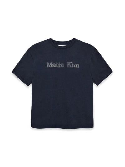 MATIN KIM Vintage Logo Graphic Top in Navy