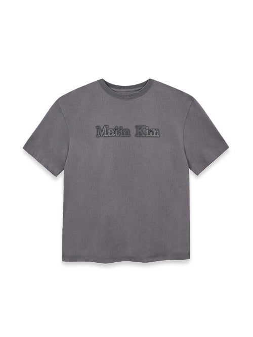 MATIN KIM MATIN KIM Vintage Logo Graphic Top in Charcoal