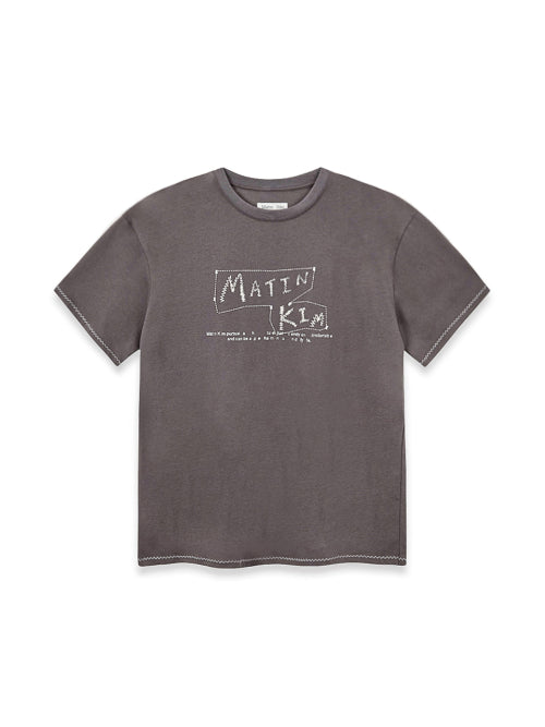 MATIN KIM MATIN KIM Doodle Logo Graphic Top in Charcoal