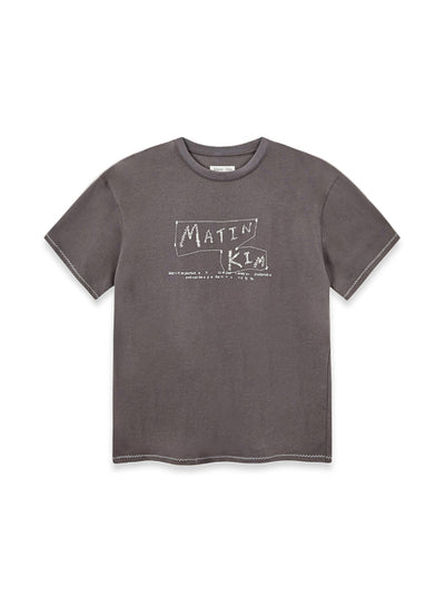 MATIN KIM Doodle Logo Graphic Top in Charcoal