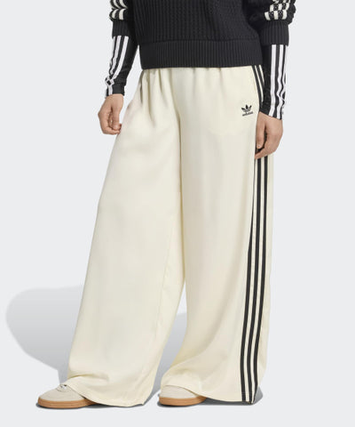 ADIDAS Satin Wide Leg Track Pants - Cream White:Black