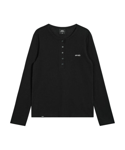HENLEY NECK T-SHIRT-BLACK