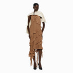 YCH RUFFLE DETAIL DRESS BROWN (W24DJ7031BR)