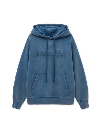 MATIN KIM Vintage Color Dying Logo Hoody in Blue