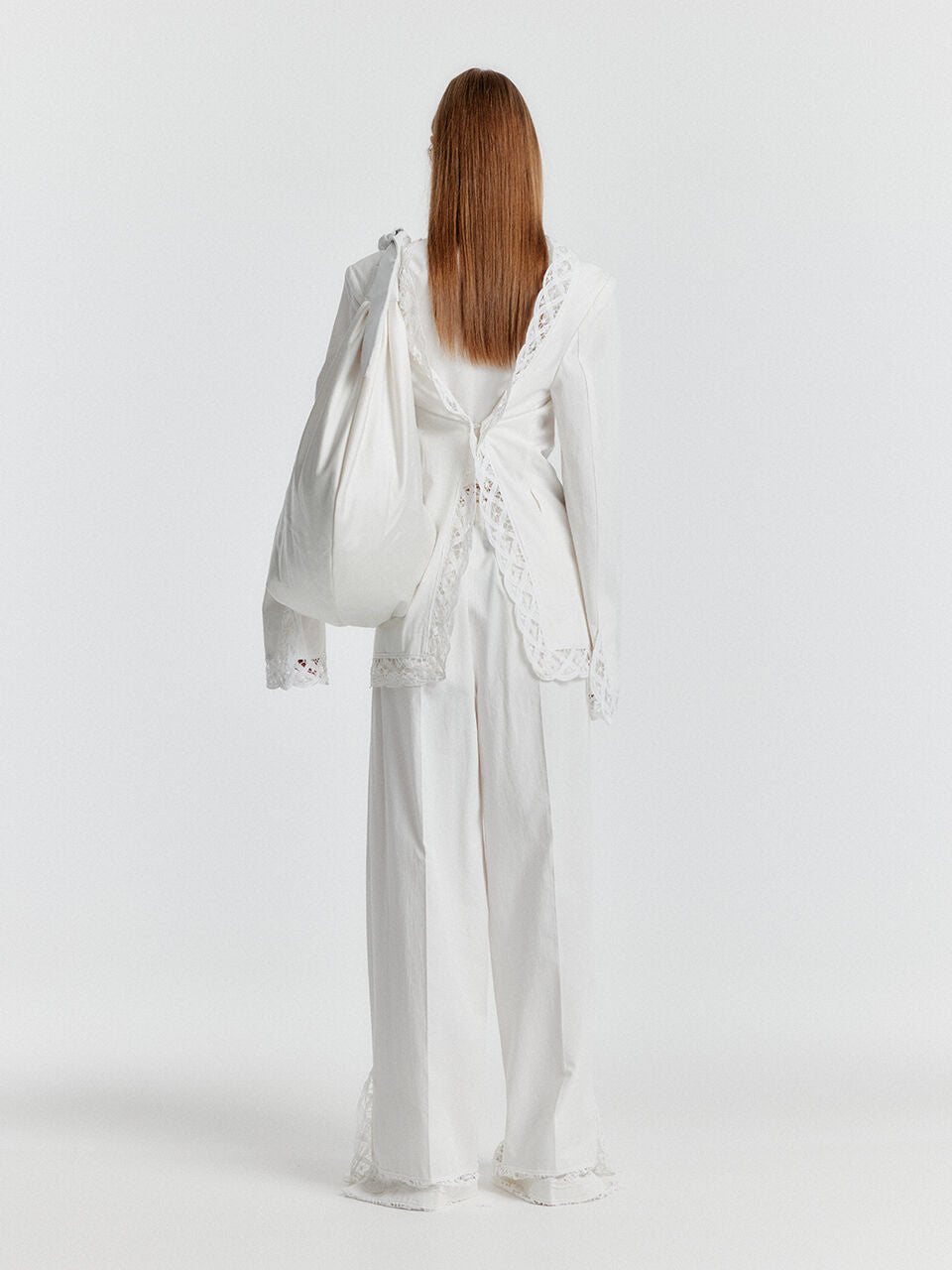 EENK YERI Side-slit Lace-trim Pants - White