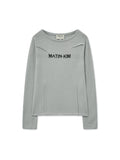 MATIN KIM MATIN KIM GLITTER SLIM LOGO KNIT TOP in Light Grey
