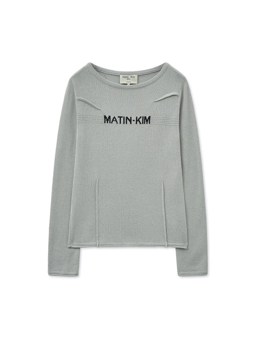 MATIN KIM MATIN KIM GLITTER SLIM LOGO KNIT TOP in Light Grey