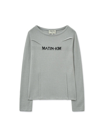 MATIN KIM GLITTER SLIM LOGO KNIT TOP in Light Grey