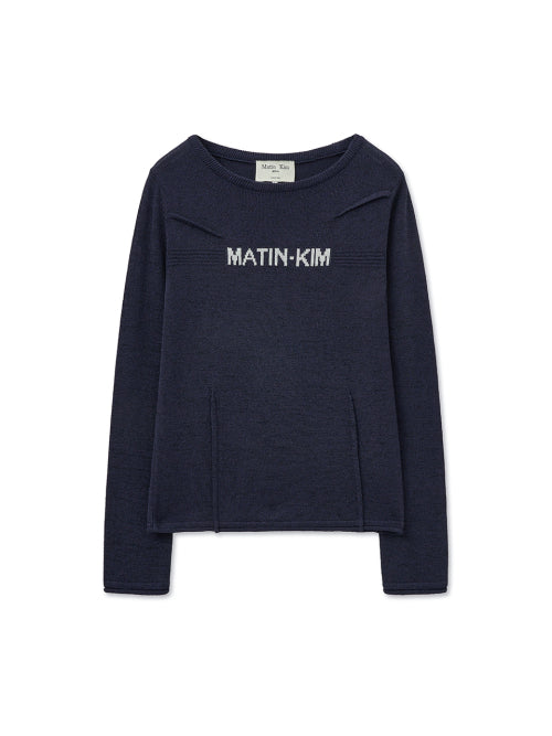 MATIN KIM MATIN KIM GLITTER SLIM LOGO KNIT TOP in SIZE M