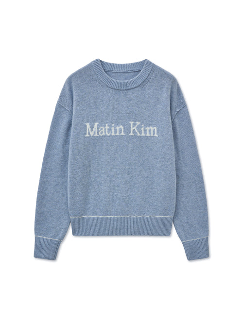 MATIN KIM MATIN KIM COLOR TRIM LINE LOGO PULLOVER in Light Blue