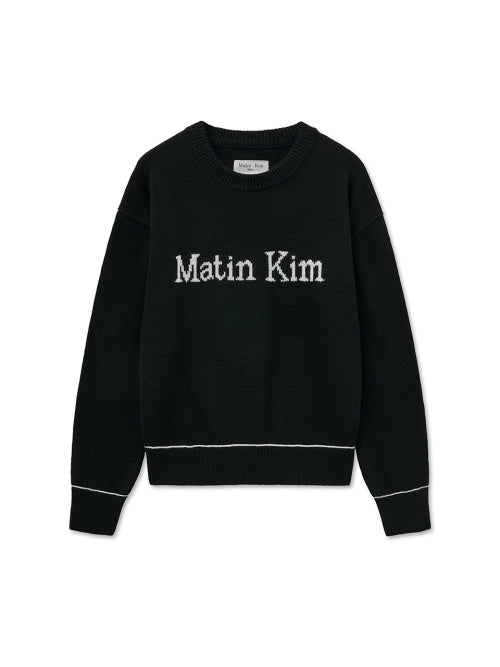 MATIN KIM MATIN KIM Color Trim Line Logo Pullover in Black