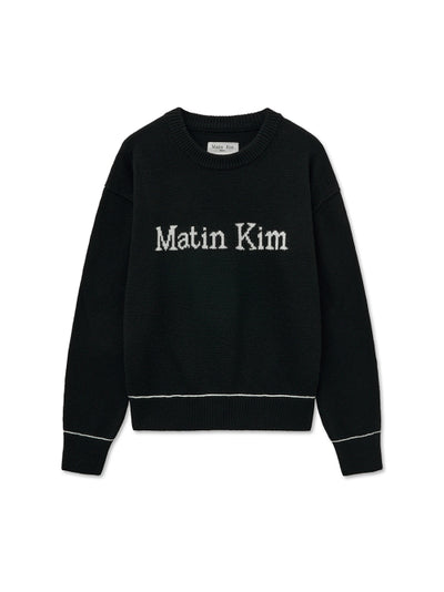 MATIN KIM Color Trim Line Logo Pullover in Black