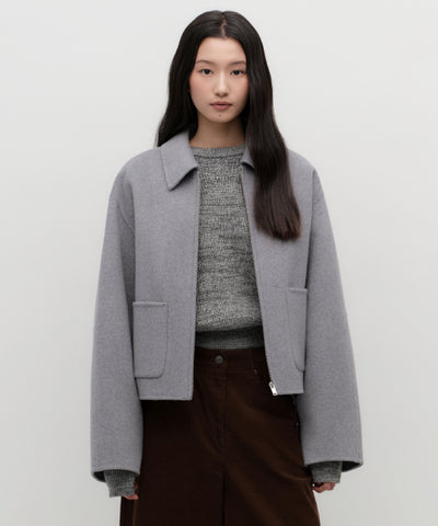 MUSINSA STANDARD WOMAN Cashmere Blend Handmade Zip-up Jacket (Medium Gray)