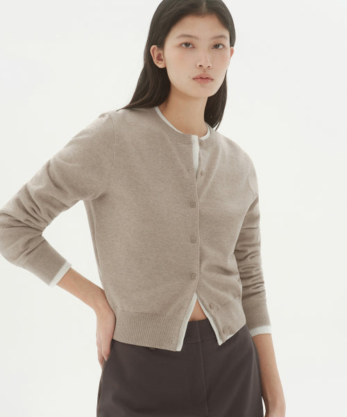 MUSINSA STANDARD WOMAN MUSINSA STANDARD WOMAN Cardigan Round Neck (Heather Light Beige)