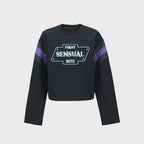 YCH SENSUAL-PRINT CROPPED SWEATSHIRT NAVY (W23TO906NV)