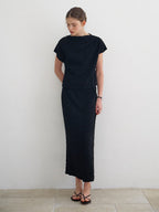 MOMET Powder Crinkle Draping Tee Black