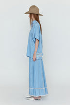 EENK EENK Blouse Short Sleeve Scarf - Skyblue Stripe
