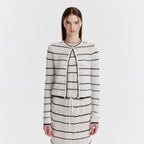 EENK YOZO Jacquard Stripe Knit Cardigan - Ivory/Black