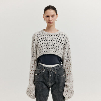 EENK XEKO Open Back Crop Knit Top - Grey