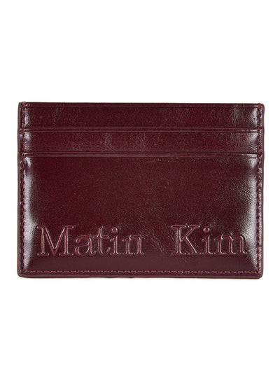 MATIN KIM Embossed Logo Card Wallet in Burgundy