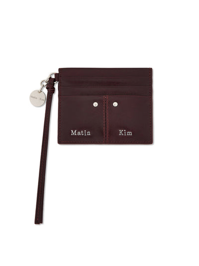 MATIN KIM Steel Logo Rivet Card Wallet in Wine