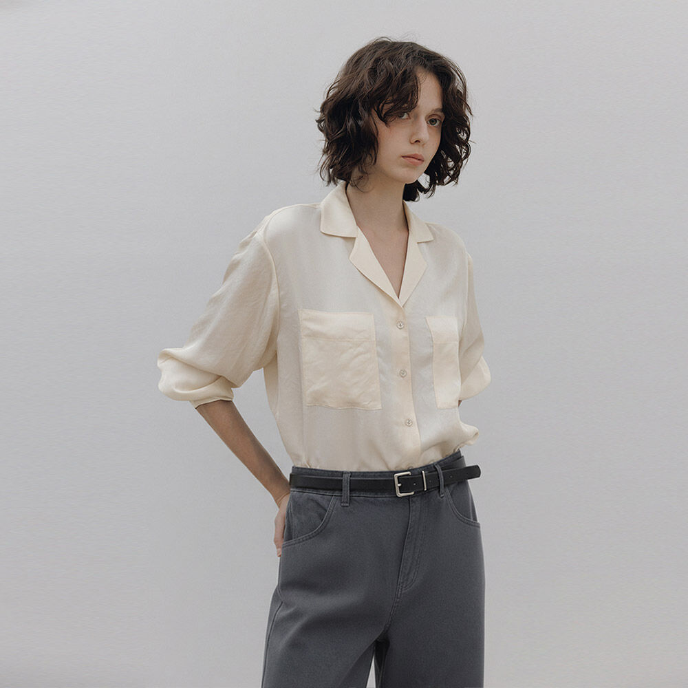 HUNCH Loose-Fit Open Collar Shirt (2color)