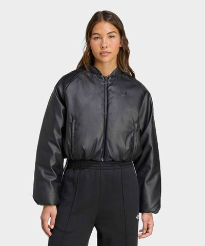 ADIDAS Faux Leather Bomber Jacket - Black