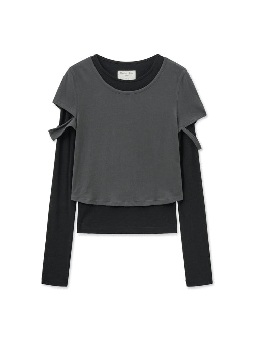MATIN KIM MATIN KIM Layered Point Slim Top in Charcoal