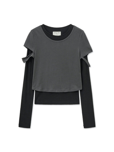 MATIN KIM Layered Point Slim Top in Charcoal