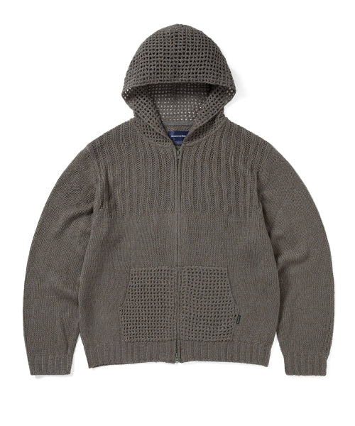 THISISNEVERTHAT THISISNEVERTHAT Crochet Knit Zip Up Hoodie Grey