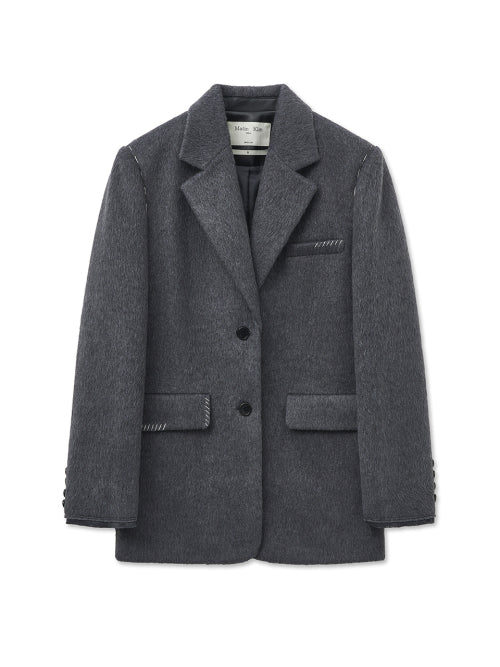 MATIN KIM MATIN KIM Hairy Overfit Stitch Single Jacket in Grey