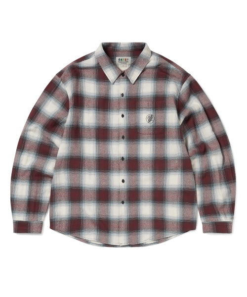 THISISNEVERTHAT THISISNEVERTHAT GD Lightning Bear Plaid Shirt Burgundy